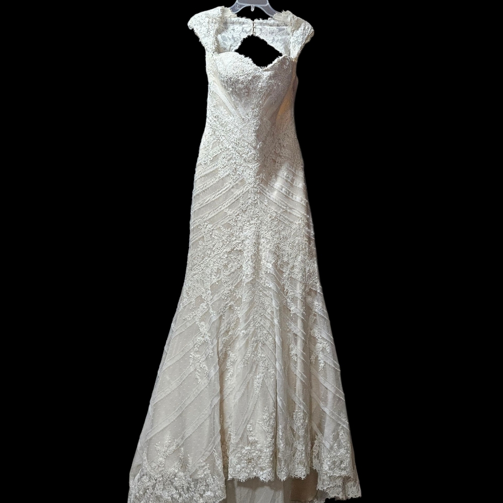 Matthew Christopher Beaded Sofia Keyhole Wedding Dress with custom cap sleeves